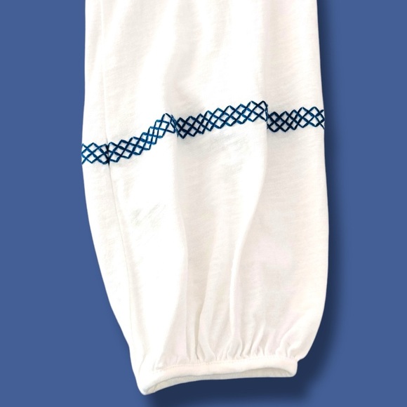 Boden Small Alison Embroidered Tassel Peasant Jersey Long Sleeve Slub Knit Top - Picture 6 of 9